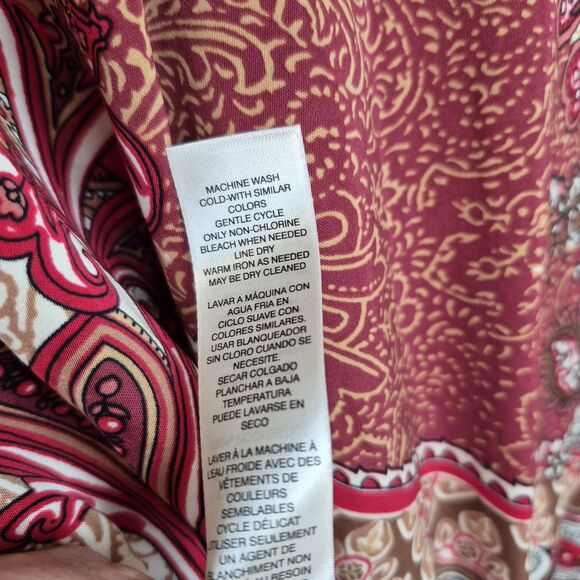 Chico's Size 2 Women's Large Zip Jacket Burgundy Cream Paisley Satin Feel - Picture 5 of 6